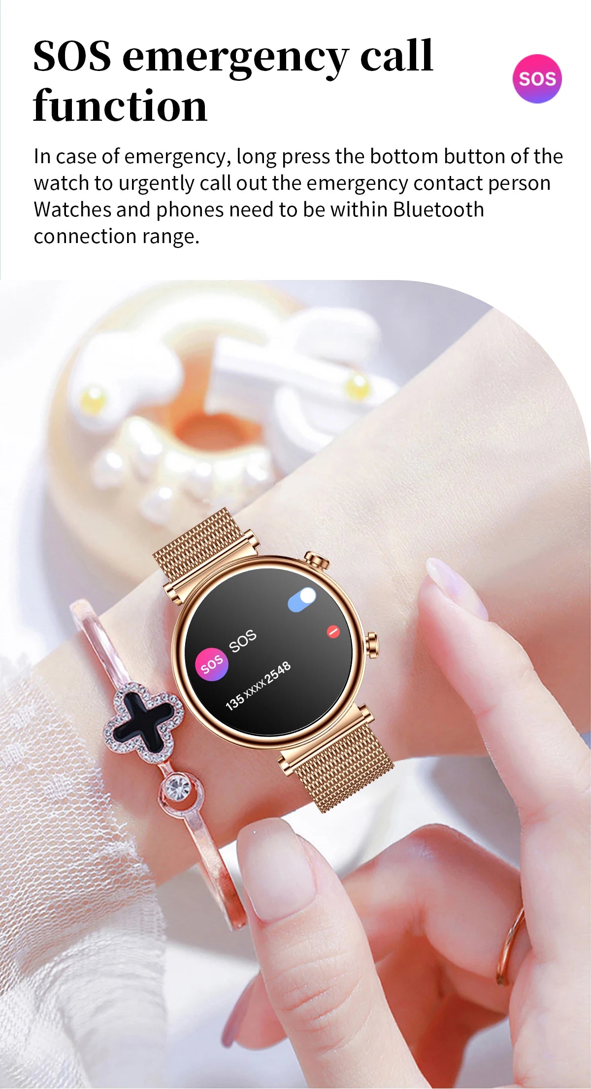 2024 Fashion Smart Watch for Women Lady Health Monitoring 1.27inch Screen IP68 Waterproof BT Calling Diamond Fashion Smartwatch