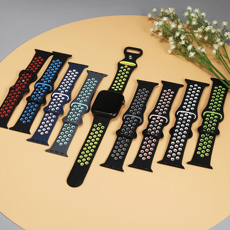 Sport Strap for Apple Watch Ultra 49mm Series 9 8 7 41mm 45mm 44mm 40mm 38MM 42MM Breathable wrist Bracelet iWatch 6 SE 5 3 Band