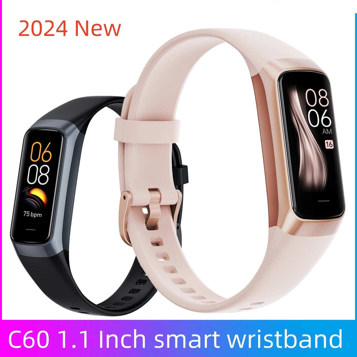 2024 Smart Watch Men Women Smart Bracelet Wristband 1.1 Inch Amoled Heart Rate Waterproof Body Temperature Fitness Tracker Band