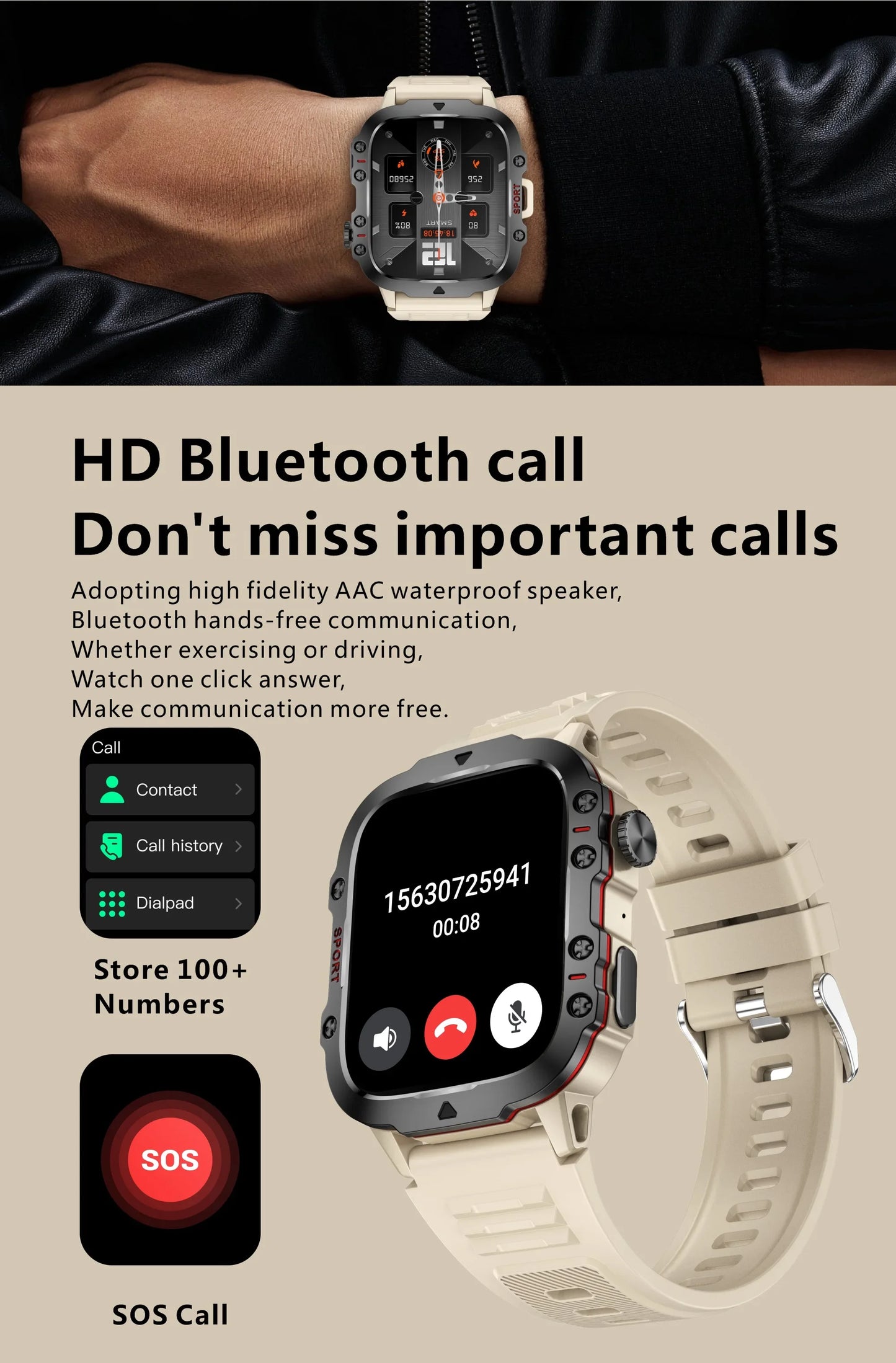 2024 New Bluetooth Call Smart Watch Fitness Motion Blood pressure Watch Men 3ATM Waterproof 2.0 Inch SmartWatch For Android IOS