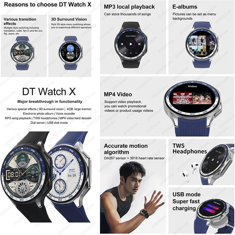 For OPPO Watch X  32GB Smartwatch Waterproof Men Smart Watch Bluetooth Call Connect Headphones TWS Music 3D UI Mode Video 2024