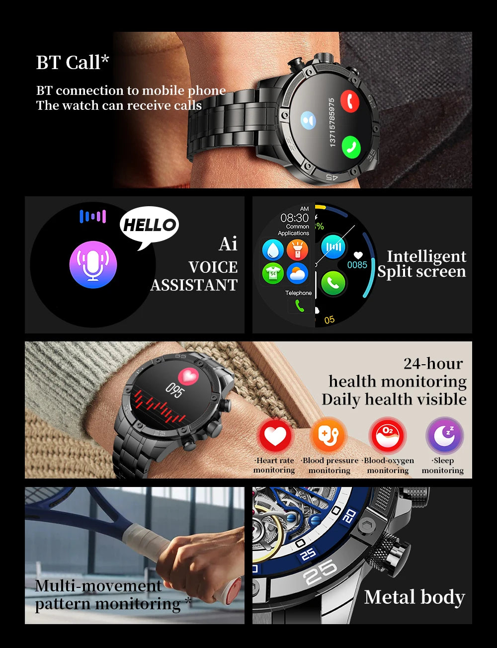 2024 New Sport Mode Smart Watch Men For Android ios Blood Pressure Oxygen Fitness Watch IP67 Waterproof Military SmartWatches