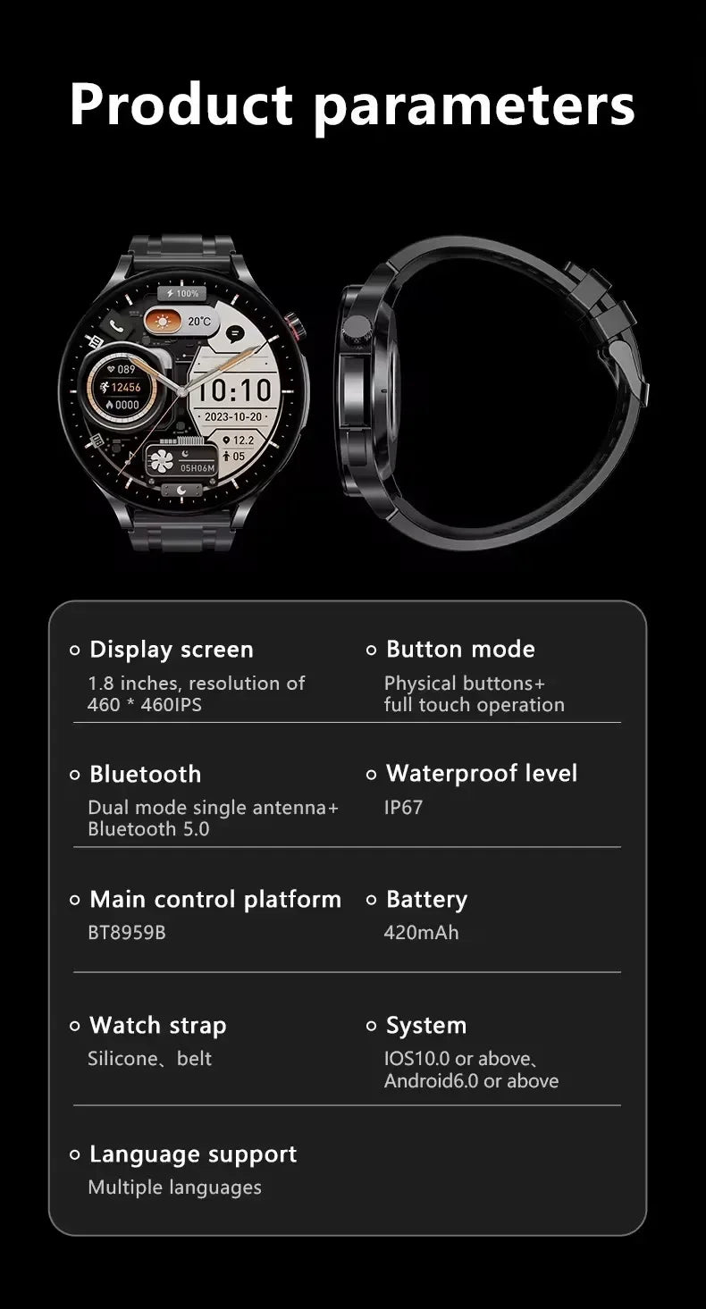 2024 Smart Watch Men 1.8inch Large Screen Bluetooth Call Heart Rate Health Monitoring Women Smartwatch Sport Fitness Tracker