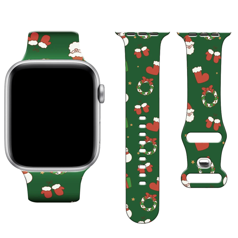 Christmas Print Strap For Apple Watch Band 45mm 44mm 42mm 41mm 40mm 49mm 38/40mm Correa Bracelet iwatch Series ultra 7se 3 6 8 9