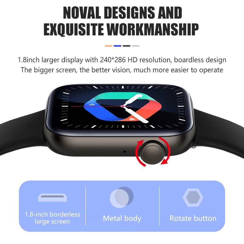 For Android IOS Watch 1.81 inch Bluetooth Call Smartwatch Men Support 120 Sports  2024 New Women Rotary keys Smart Watch +Box