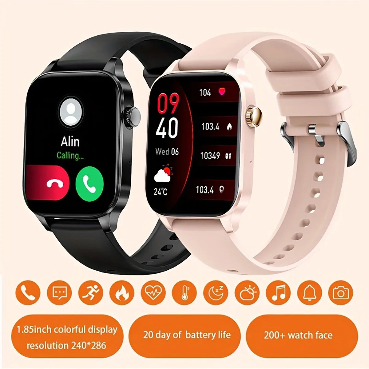 2024 Smart Watch Android Phone 1.85 Inch Color Screen Bluetooth Call Blood Oxygen/Pressure Monitoring Smartwatch Women Men