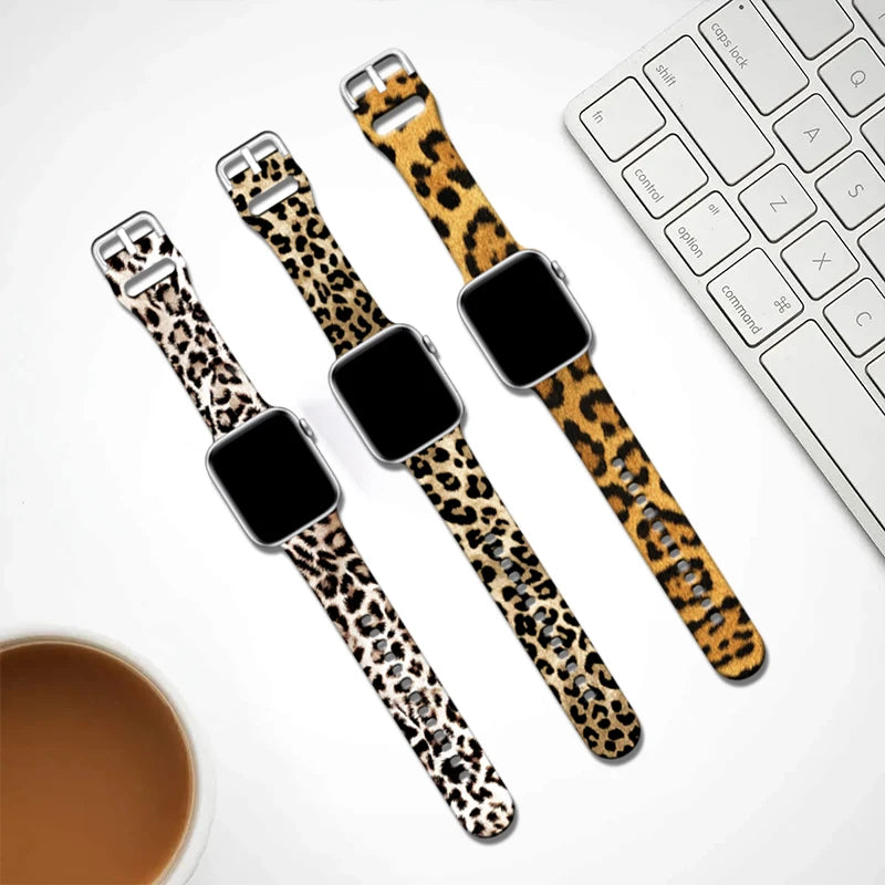 Leopard Silicone Strap for Apple Watch Band 45mm 41mm 49mm 44mm Bracelet for IWatch Series Ultra 9 8 7 6 5 4 3 SE 42mm 40mm 38mm