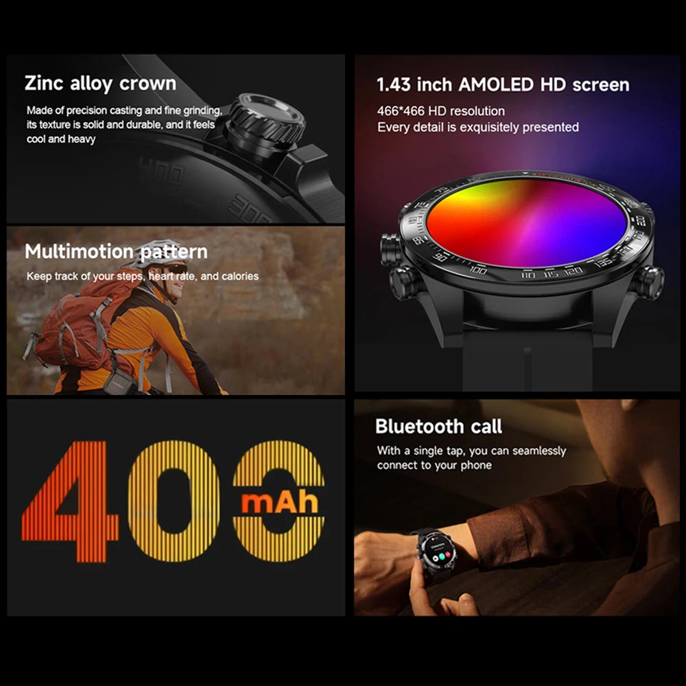 400mAh Large Battery Men Smartwatch 466*466 AMOLED HD Screen Health Monitoring Waterproof Bluetooth Call SmartWatch Men 2024 New