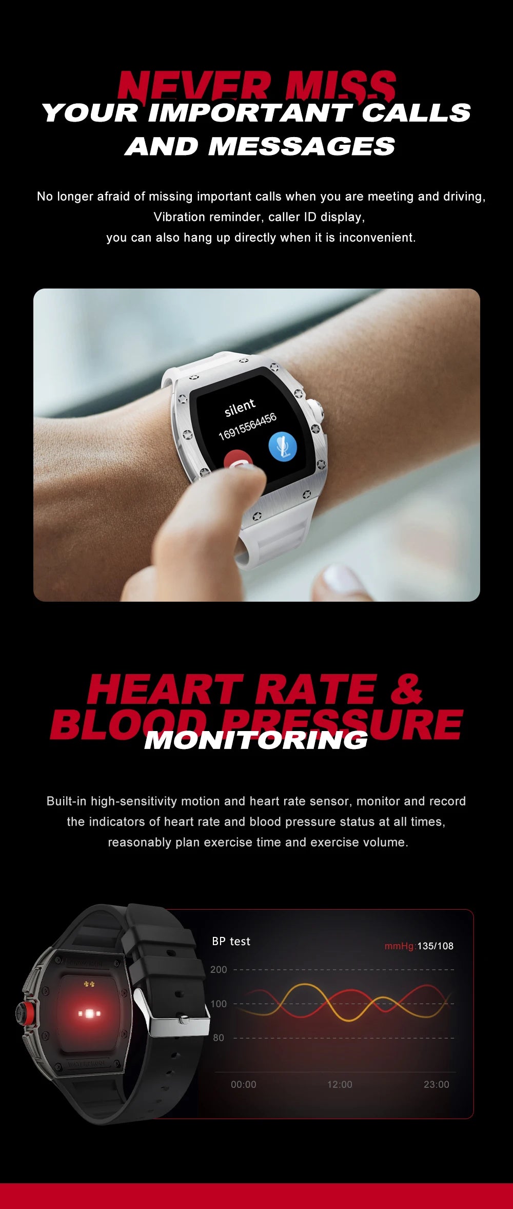 2024 New 1.3" Men Full Touch Screen Business Smart Watch Heartrate Monitoring Sports Fitness Tracker Music Waterproof Smartwatch