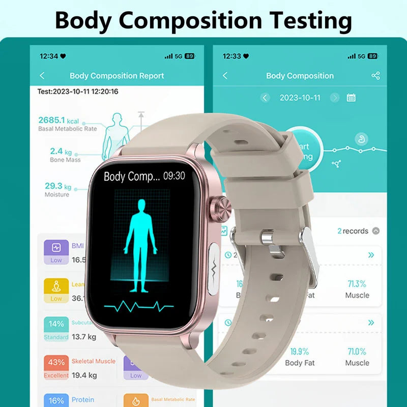 2024 New ECG Smart Watch Women for Android Xiaomi Ios Watches 1.96 Inch Blood Glucose Lipid Health Tracker Calls Smartwatch Men