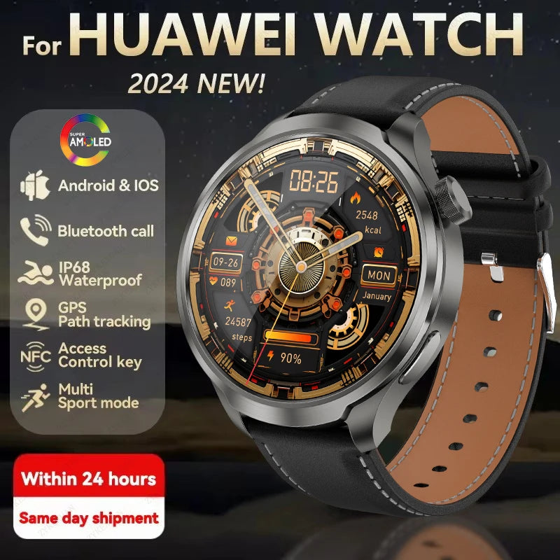 2024 New For HUAWEI Outdoor Sports Smart Watch Men AMOLED Screen NFC GPS Compass Heart rate Waterproof Bluetooth Call SmartWatch