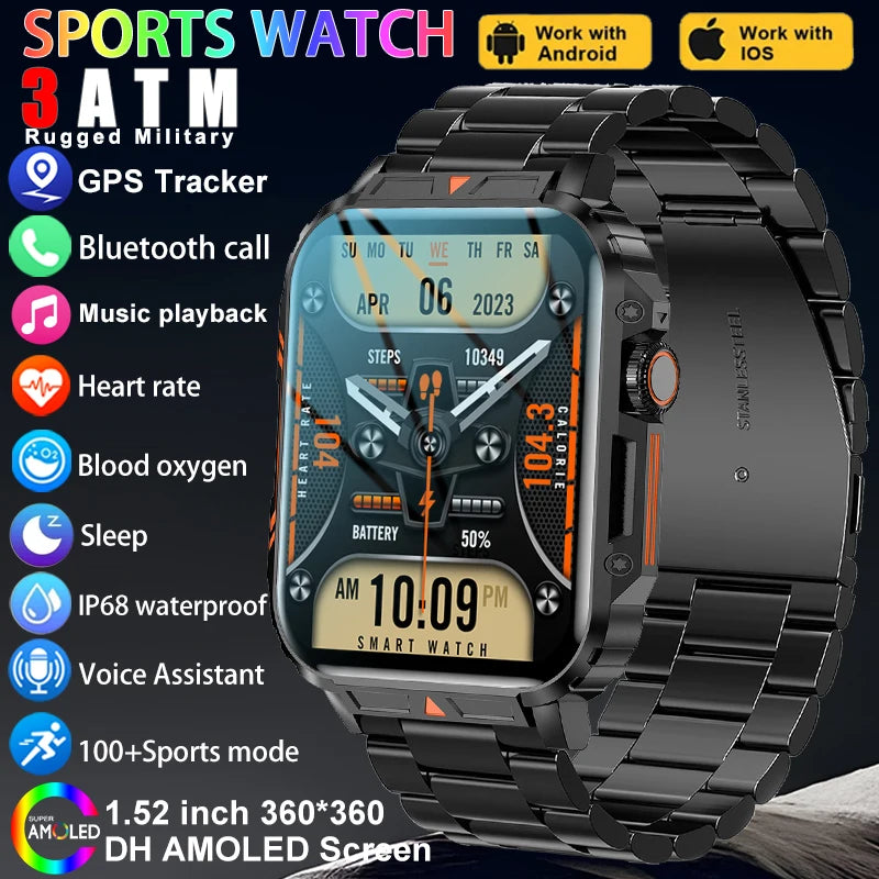 2024 New 1.95" Outdoor Military Smart Watch Men Bluetooth Call Smartwatch For Android IOS IP68 Waterproof Sports Fitness Watches