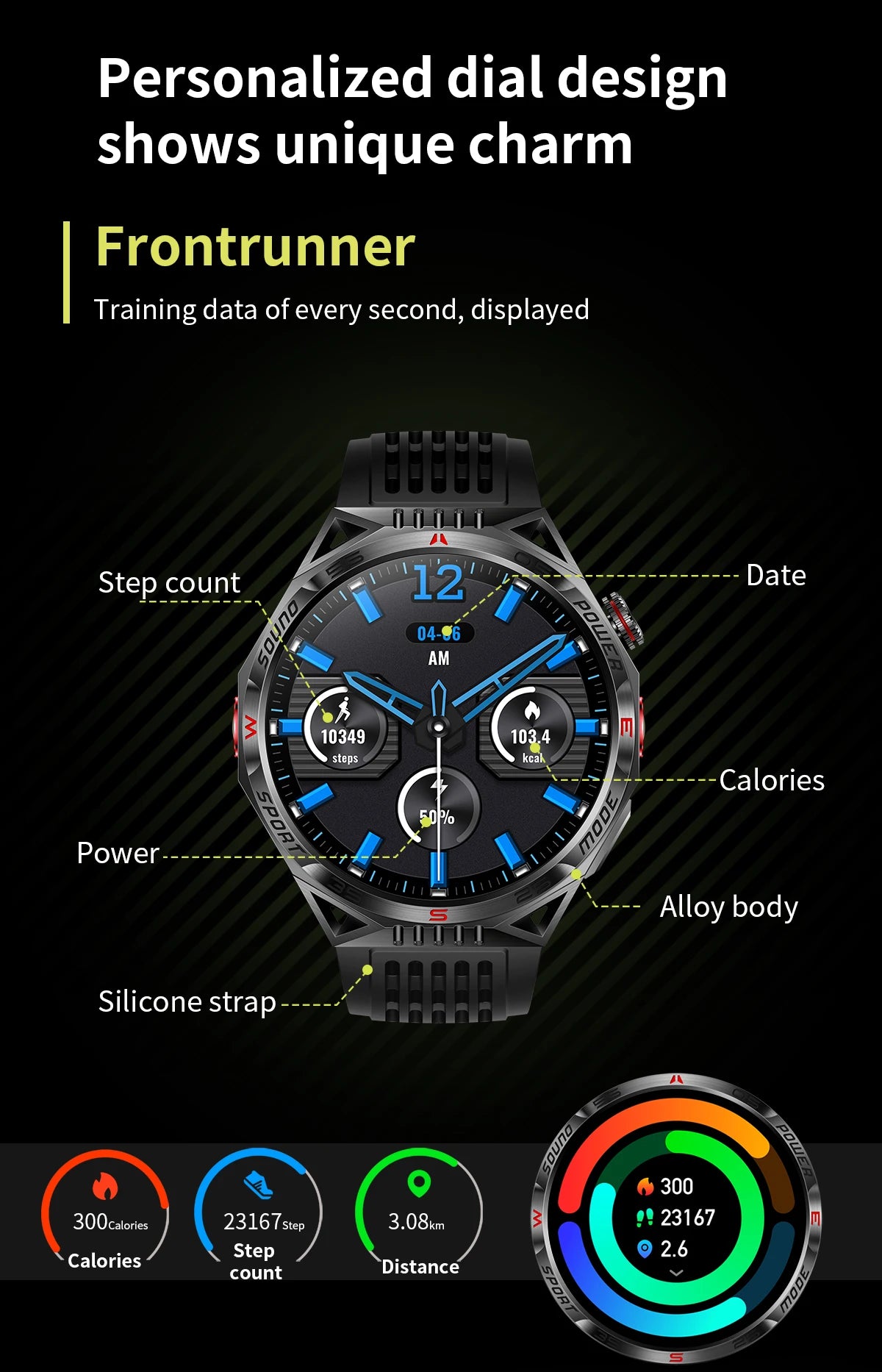 2024 New Men Smart Watch LED Lighting Compass GPS Track Bluetooth Call IP68 Waterproof Sports Fitness Tracker Sports Smartwatch