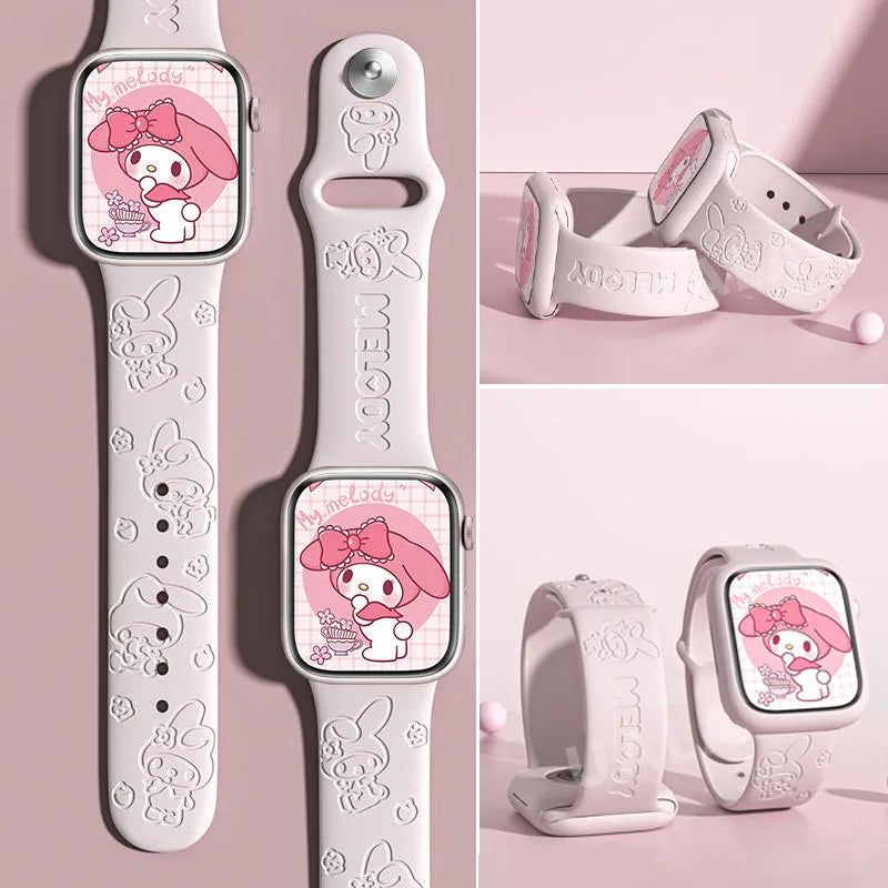 Sanrio My Melody Silicone Strap For Apple Watch Bands 38mm 41mm 42 44 45 49mm Bracelet iWatch Series Se 9 8 7 6 5 3 Ultra 2 Band