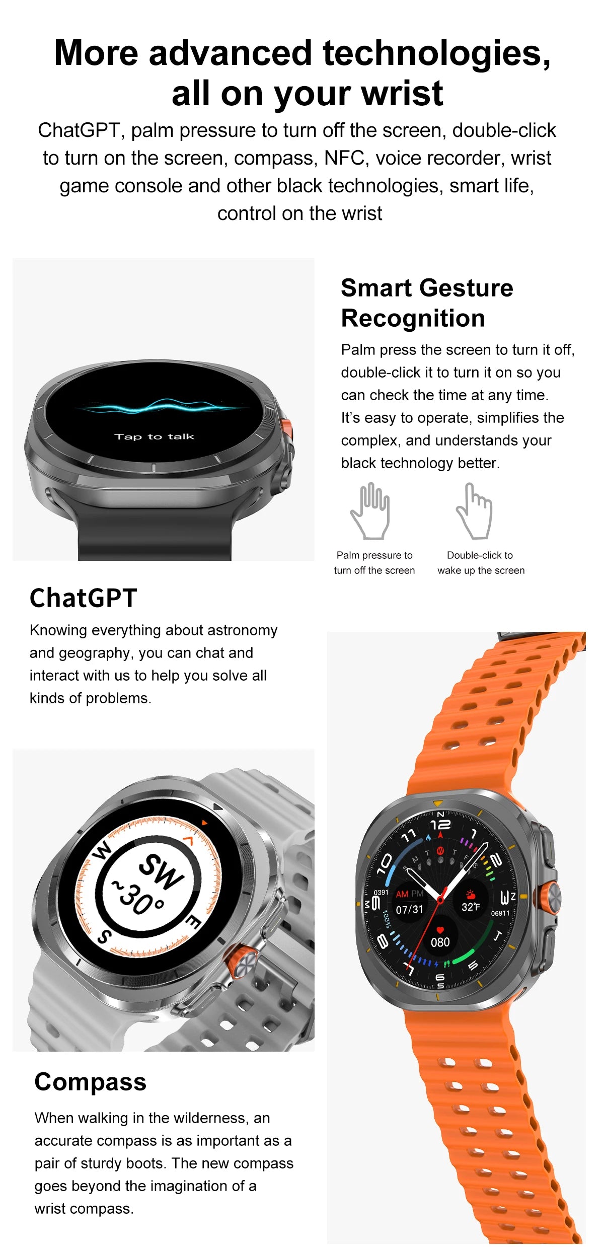 2024 DT Watch Ultra Smartwatch Man Woman 32GB Memory Compass Heart Rate Fitness Sport Smartwatch For ios Android Bluetooth Call