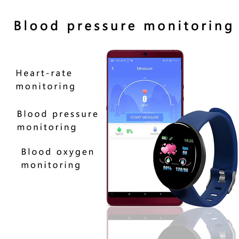 D18 Round Bluetooth Smart Watch Men Women Blood Pressure Heart Rate Monitor Waterproof Sport Fitness Tracker Smartwatch 2024