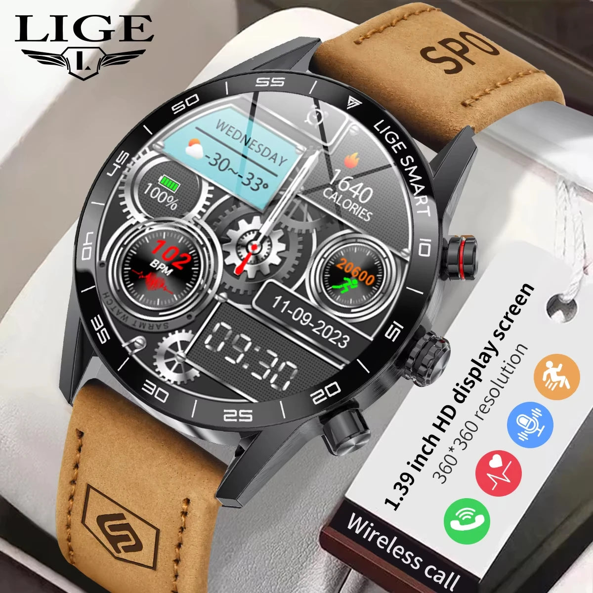 LIGE New Rugged Military Outdoor Sport Smart Watch Men 1.39” HD Display Heart Rate Voice Call Watch Health Man Smartwatch 2024