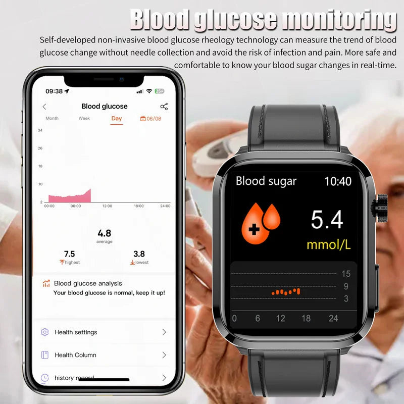 Medical Grade Smart Watch Men Blood Sugar Lipid Uric Acid ECG Pressure Bracelet Bluetooth Call Health Women Smartwatch 2024 New