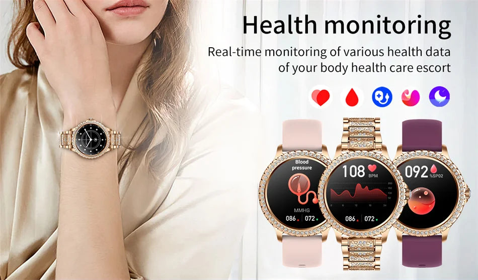 2024 New 360*360 HD Screen Diamond Bracelet Smartwatch Women Health Monitoring Waterproof Bluetooth Call Fashion Smart Watch Men