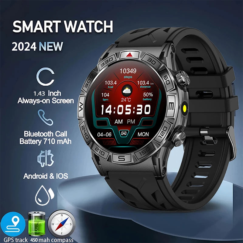 2024 New Men Outdoor Smart Watch AMOLED 460*460 Ultra HD Screen 107 Sports Modes Fitness Tracking Watch Waterproof Smartwatch