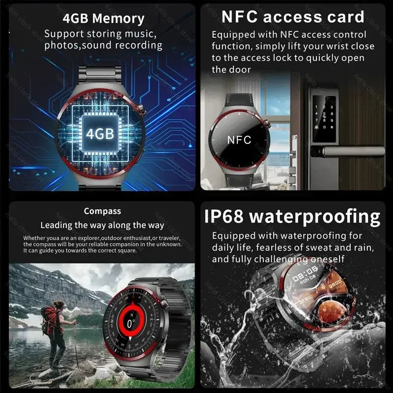 For Huawei Smartwatch 2024 Hello Clock AMOLED 4G ROM NFC Compass Bluetooth Call Sports Smart Watch Men Women PK 3 Plus GT 4 Pro