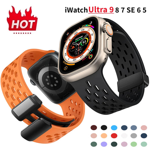 Silicone Strap for Apple watch band 49mm 44mm 40mm 45mm 41mm 42mm magnetic Bracelet Correa iWatch Series 9 8 SE 7 6 5 4 3 Ultra