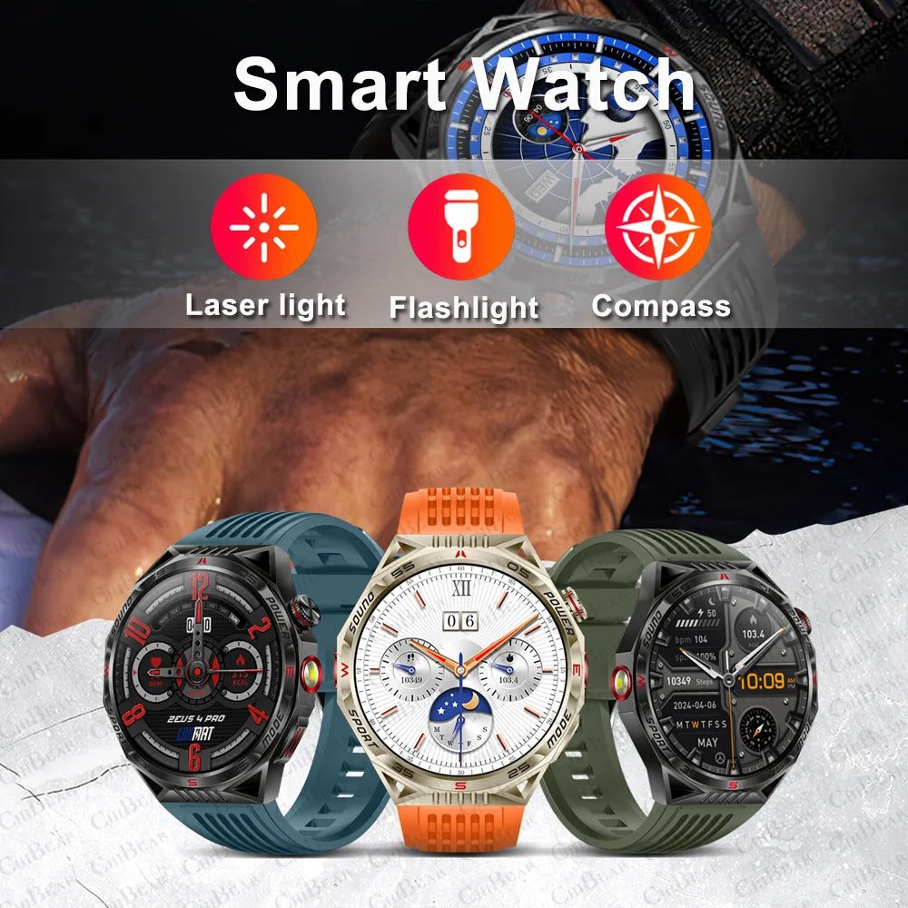 New GPS Smart Watch Men 1.85'' HD Screen Outdoor Compass Flashlight Laser Light 450 mAh Large Battery BT Call Smartwatch 2024