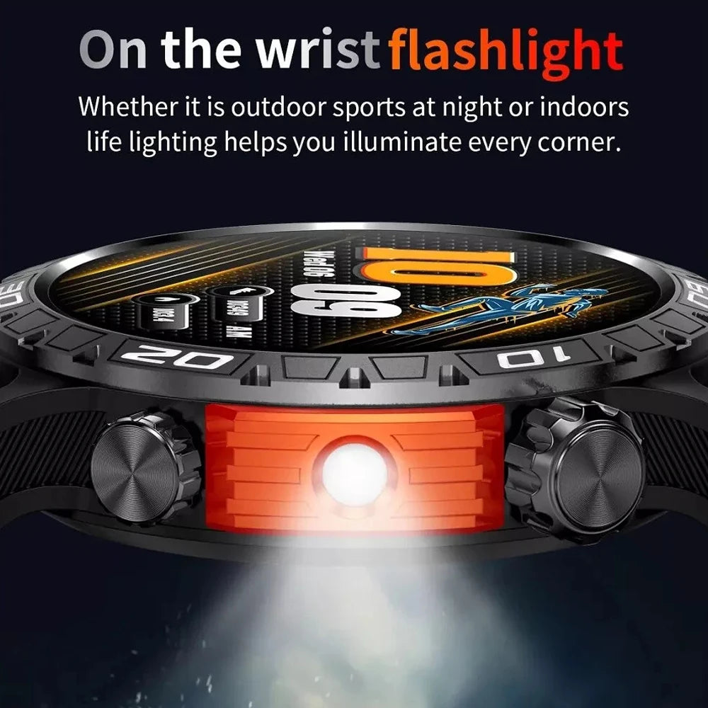 New Smart Watch Men With LED Flashlight Sports Fitness Watch IP68 Waterproof Health Monitoring Bluetooth Call Smartwatch 2024