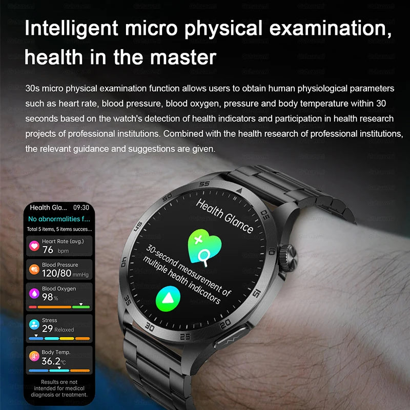 2024 New Micro Physical Examination Blood Lipids Uric Acid Blood Glucose Smart Watch ECG+PPG Clock Bluetooth Call Smartwatch Men