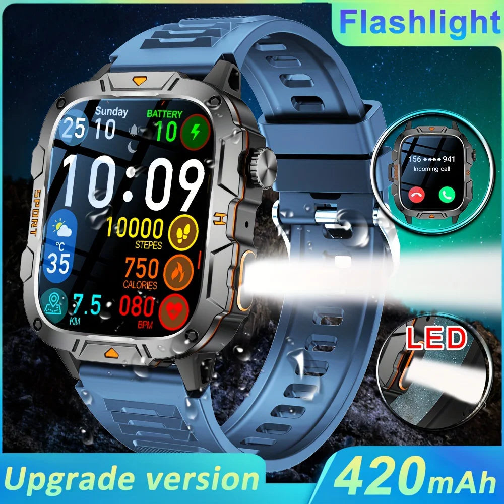 2024 Outdoor Military 3ATM Waterproof Smart Watch Men 420mAh Battery Heart Rate Sports Fitness Watches Bluetooth Call Smartwatch