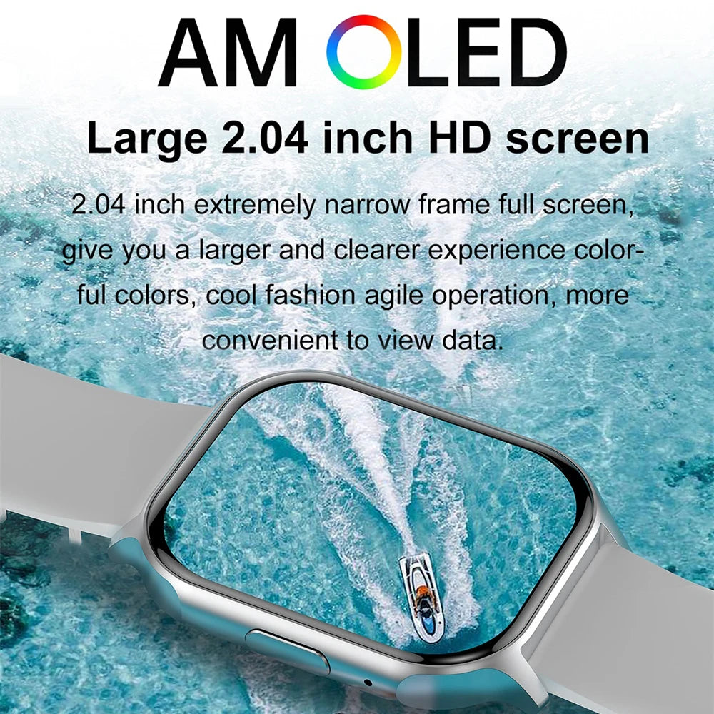 2024 New 2.04" AMOLED HD Screen Blue Tooth Call Smart Watch Sports Fitness Heart Rate Men Women NFC Music Waterproof Smartwatch