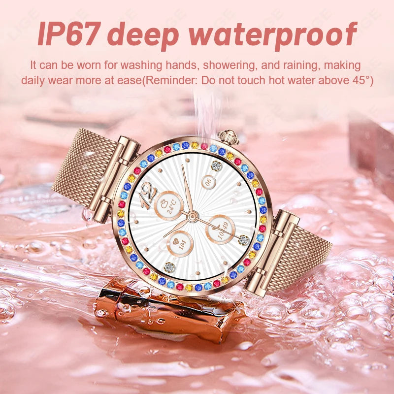 LIGE Pretty Colored-diamonds Smart Watch Woman 2024 Bluetooth Call Waterproof Smartwatch Women Custom Watch Face Ladies Watches