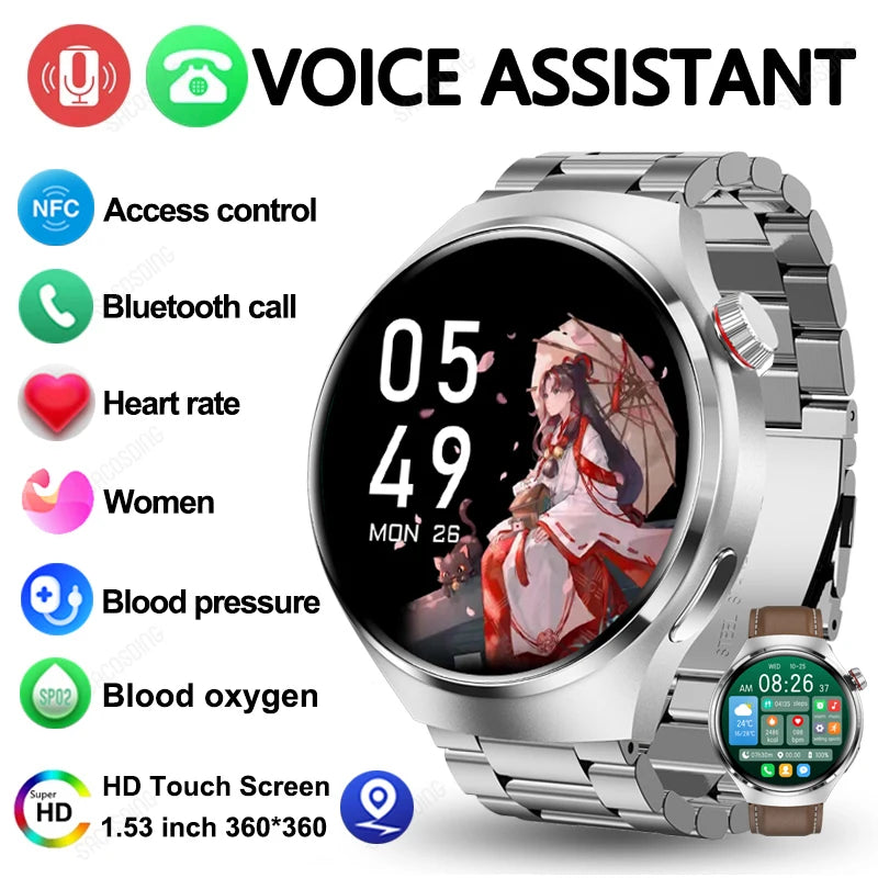 For Huawei Xiaomi NFC Smart Watch Men Watch 4 Pro AMOLED HD Screen Heart Rate Bluetooth Call IP68 Waterproof SmartWatch 2024 New