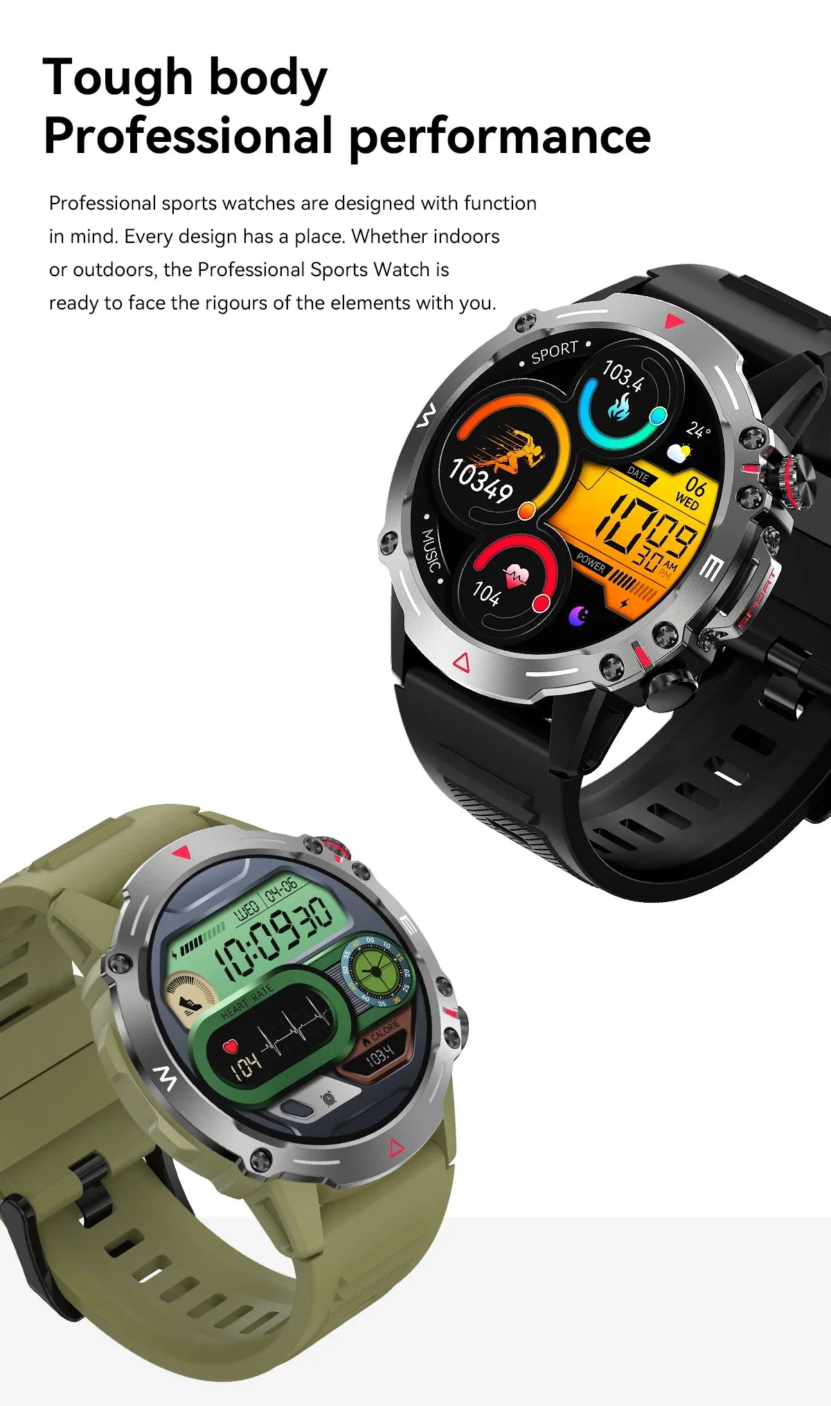 2024 New Original Rugged Military 410mAh Large Battery Men Smart Watch AMOLED Screen 100+ Sports Mode  Bluetooth Call Smartwatch