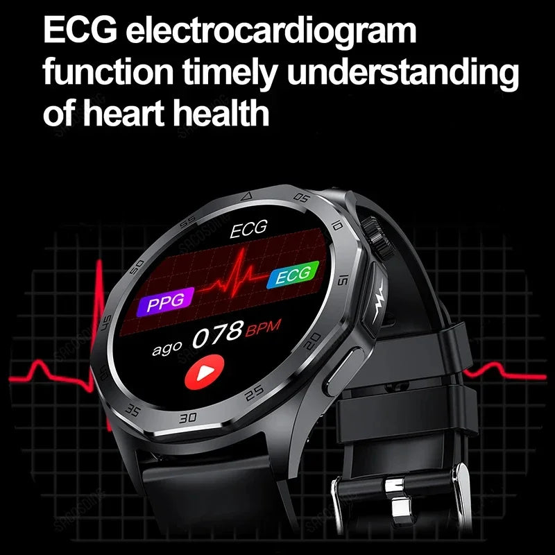 2024 New Medical Grade Smart Watch AI Diagnosi Blood Lipid Uric Acid Body Fat Blood Oxygen ECG+PPG Bluetooth Call Smartwatch Men