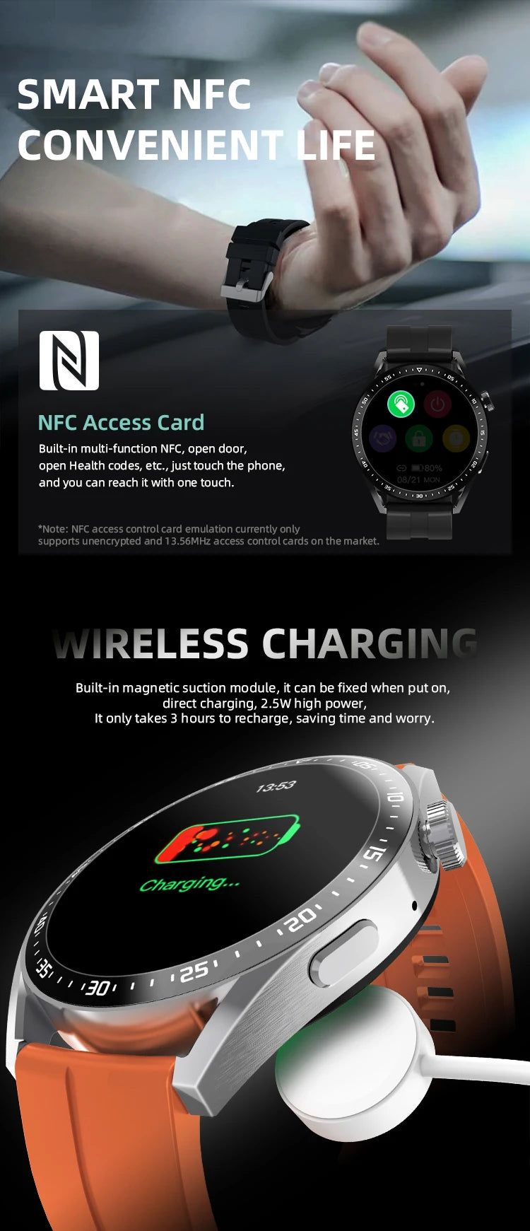 2024 Smart Watch Full Screen NFC Bluetooth Call Heart Rate Monitor Sport Wireless Charger Men Women Smartwatch for iOS Android