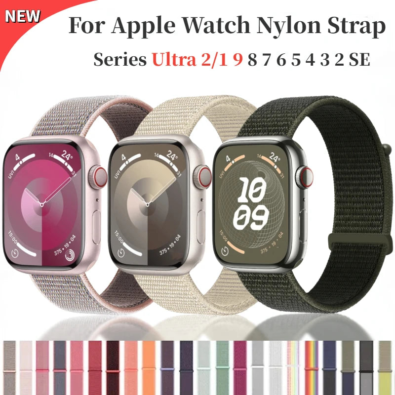 Strap for Apple Watch Ultra 2 1 49mm Breathable Nylon Replacement Wristband for Serise 9 8 7 6 5 4 3 SE 44mm 45mm 41mm 44mm 40mm