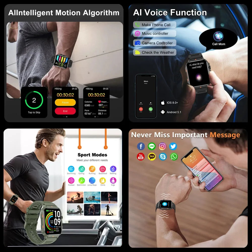 2024 New Professional Sports Bluetooth Call Smart Watch Men Heart Rate Blood Pressure Health Monitoring Smartwatches For Xiaomi