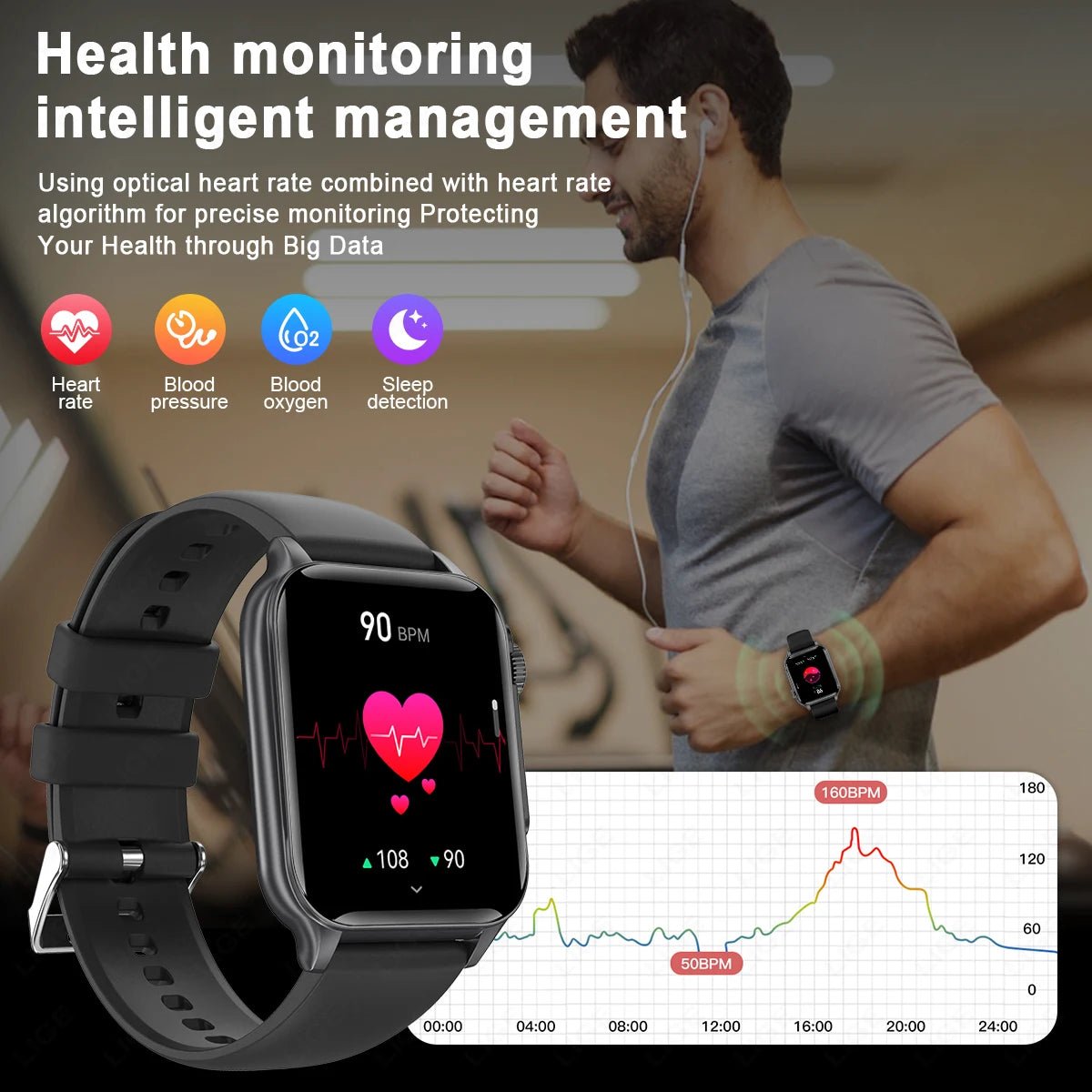 LIGE Smart Watch Men Bluetooth Call Breathing Light 1.96'' HD Screen Outdoor Bracelet Heart Rate Monitoring New Smartwatch 2024