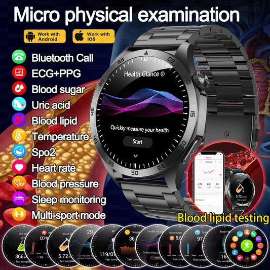 2024 New For Android iOS Smart Watch Men Bluetooth Call Health Blood Sugar Uric Acid Blood Oxygen Smartwatch Women ECG+PPG+HRV