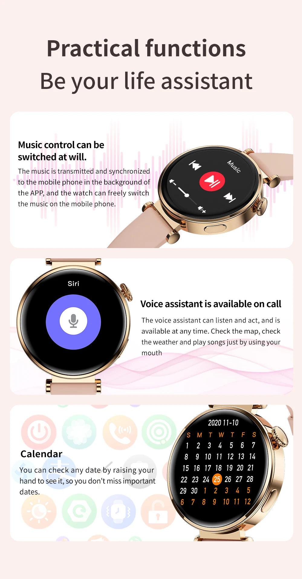 2024 New Bluetooth Call Smart Watch Women Blood Sugar Blood Oxygen Monitoring Watch 200 MAH Battery lP68 Waterproof Smartwatch