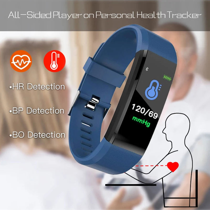 New Smart watch 2024 Men Sport Fitness Tracker Watches Women Blood Pressure Heart Rate Monitor Smart Band Wristband 115 Plus