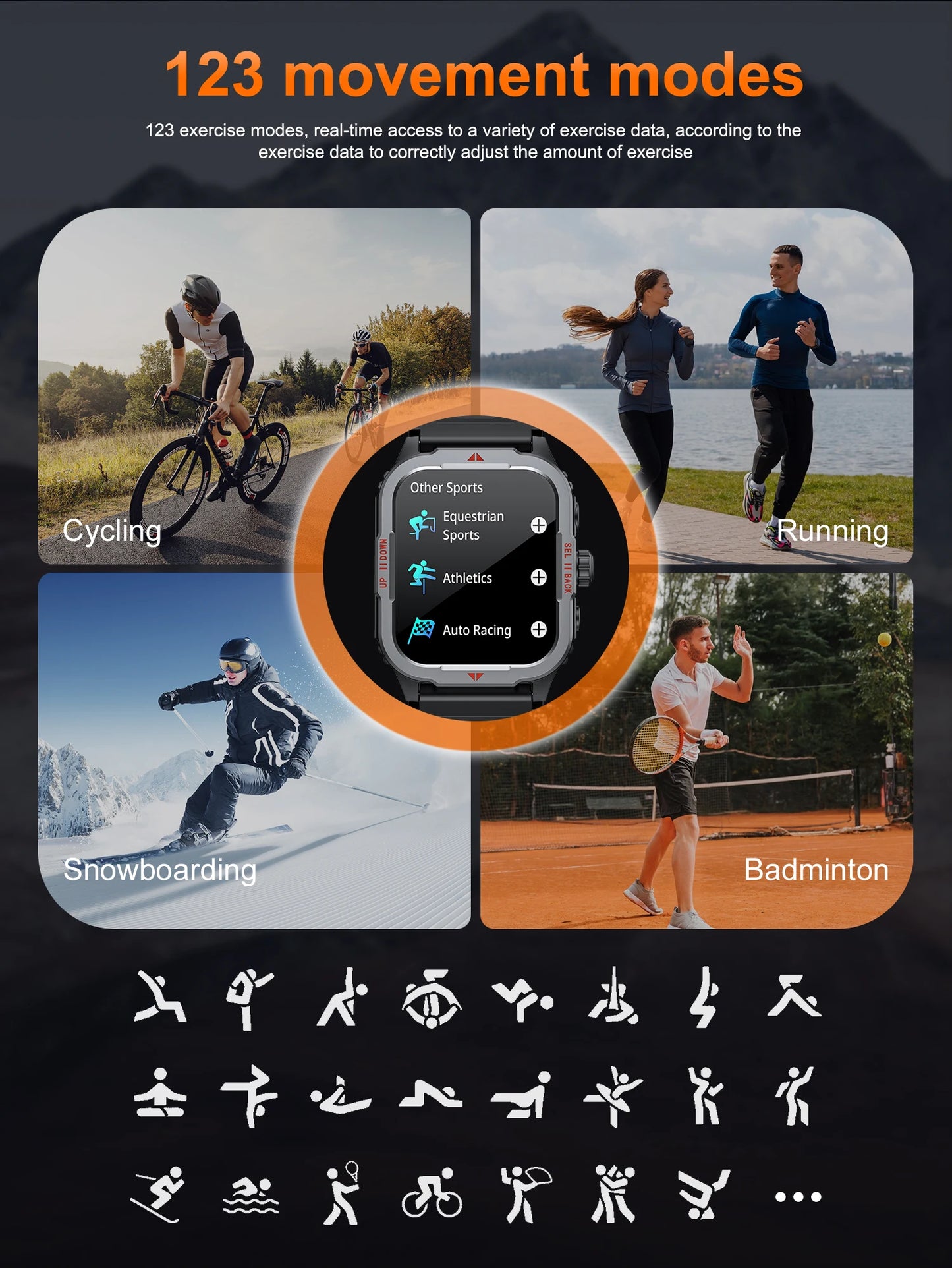 2024 Outdoor Men Sports Smart Watch Bluetooth Call Heart Rate Fitness Tracker Waterproof Clock Men Smartwatch For Huawei Xiaomi