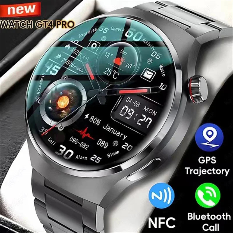 For XIAOMI HUAWEI GT4 Pro GPS NFC Smart Watch AMOLED Screen Heart rate Bluetooth Call IP68 Waterproof Man Smartwatch 2024 New