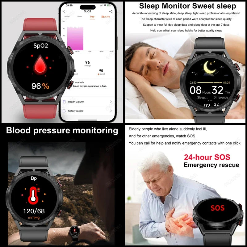 2024 New Uric Acid Non invasive Blood Glucose Smart Watch Mens Bluetooth Call Blood Lipid Blood Oxygen Blood Pressure Smartwatch