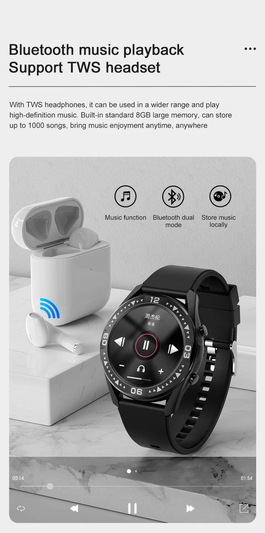 2024 New Smart Watch With 8G Memory BT Call Full Touch Screen IP67 Waterproof Men Smartwatch For Android IOS HUAWEI XIAOMI Phone