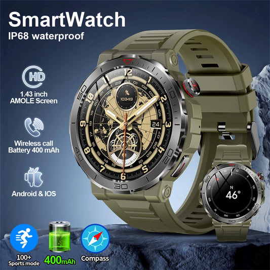 2024 For Huawei Xiaomi Outdoor Compass Smartwatch Men 1.43inch AMOLED Sports Fitness Watch Bluetooth Call Waterproof Smart Watch