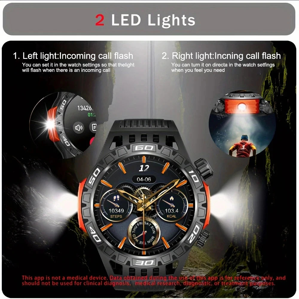 New Smart Watch Men With LED Flashlight Sports Fitness Watch IP68 Waterproof Health Monitoring Bluetooth Call Smartwatch 2024