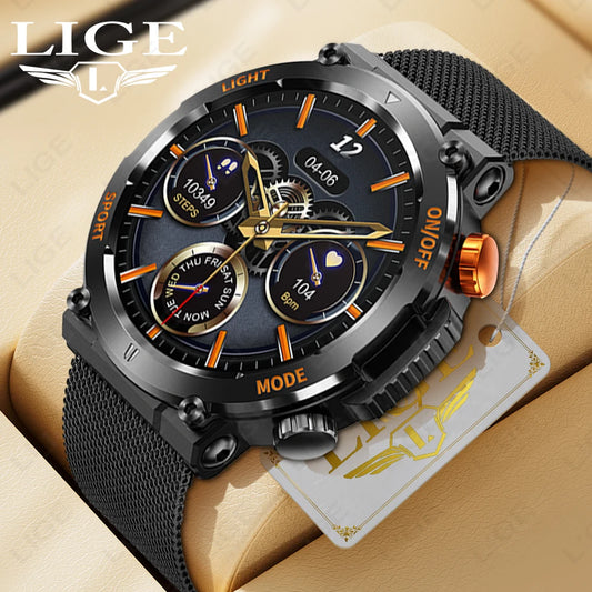 LIGE New Men Outdoor Sport Smartwatch Bluetooth Call Fitness Watches With LED Flashlight Black Wristwatch Smart Bracelet 2024