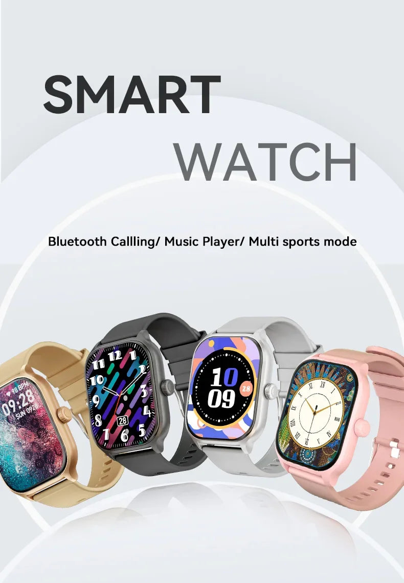 2024 NEW Smart Watch Men Women 2.01 Inch Screen Bluetooth Call Blood Oxygen Blood Pressure Women Men Smartwatch for IOS Android